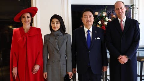 Prinzessin Kate und Prinz William beim Staatsbesuch des Präsidenten von Südkorea Yoon Suk Yeol auf der Horse Guards Parade in London, Vereinigtes Königreich, 21. November 2023